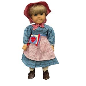 Vintage American Girl 90s Kirsten 18” Doll Calico Dress, Apron, Spoon Bag